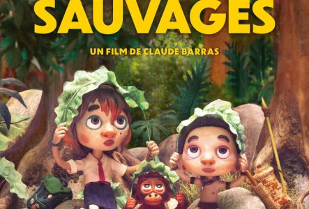 DR deux personnages et un petit singe sous des feuilles