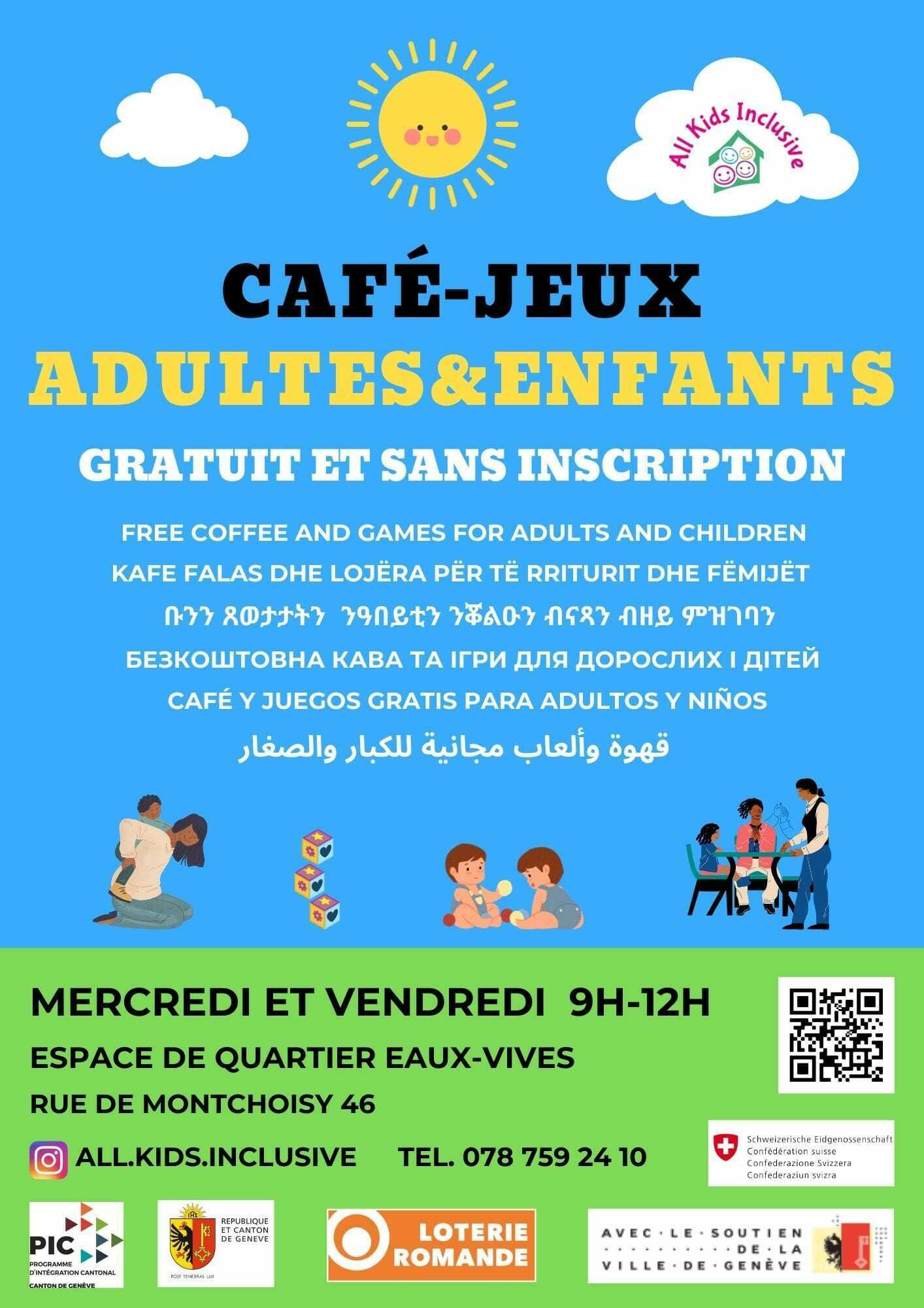 Accueil adultes enfants tous les mercredis et vendredis matins de 9h à 12h  à l'espace de quartier des Eaux-Vives.Gratuit et sans inscription !