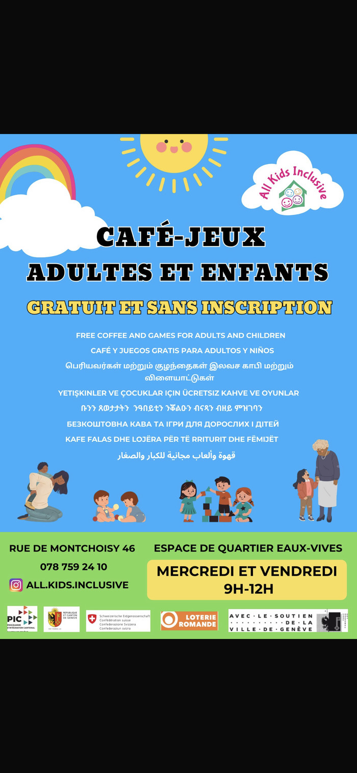 Accueil adultes enfants tous les mercredis et vendredis matins de 9h à 12h  à l'espace de quartier des Eaux-Vives.Gratuit et sans inscription !