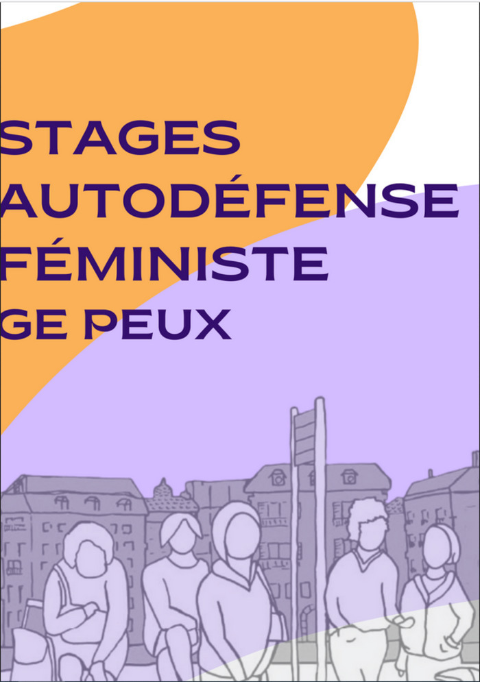 Illustration représentant un groupe de femme devant à arrêt de bus devant des immeubles