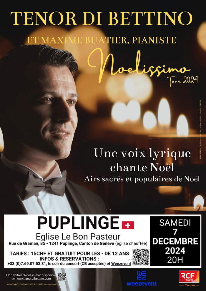 Affiche du concert "Noelissimo" Tour 2024 du Ténor Di Bettino à Puplinge le 07/12/2024