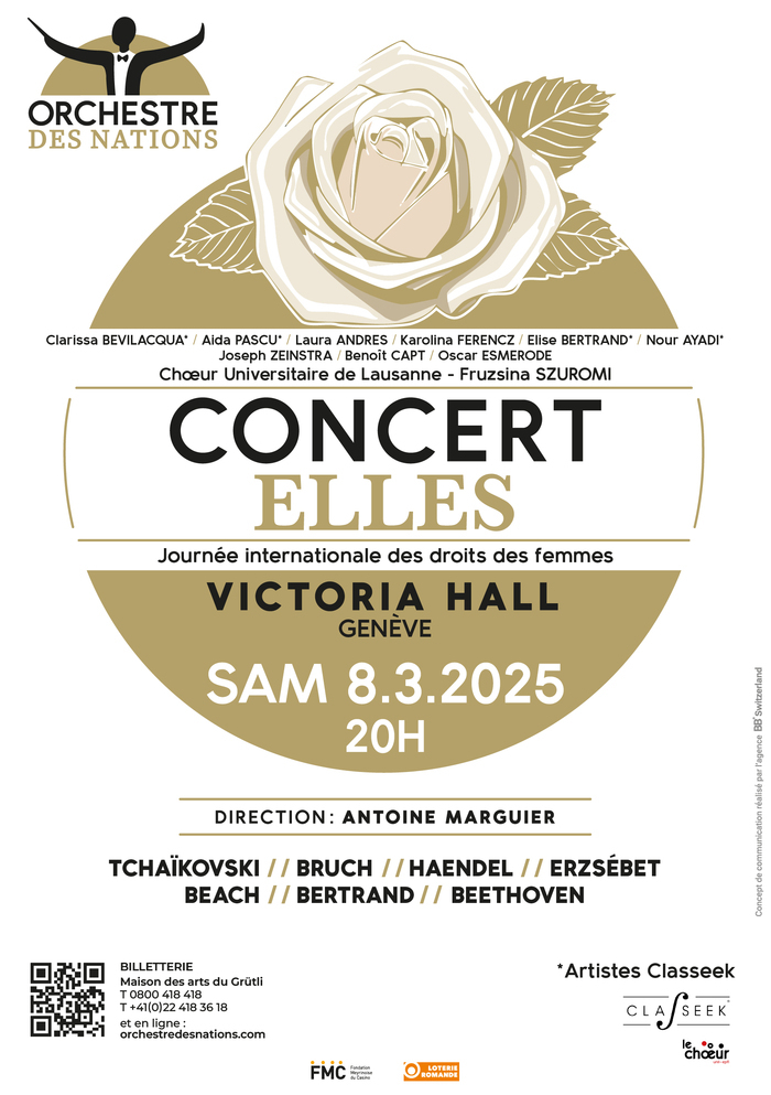 Affiche avec l'image d'une rose et information du concert