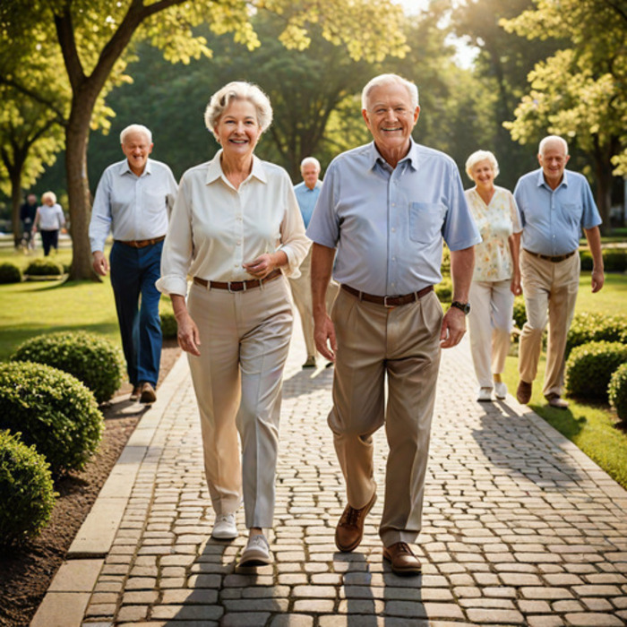 groupe de seniors marchant ensemble