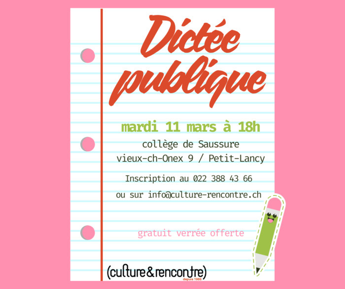 Une page de cahier avec écrit "Dictée publique"