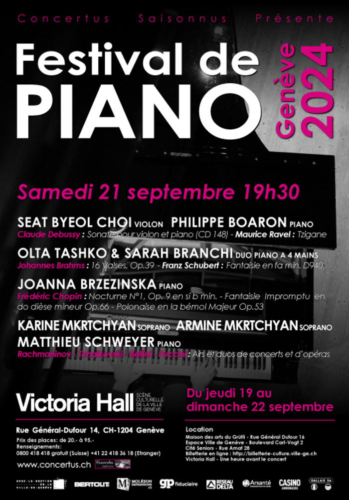 Festival de piano de Genève 2024; Seat Byeol Choi & Philippe Boaron; Olta Tashko & Sarah Branchi; Joanna Brzezinska; Karine & Armine Mkrtchyan; Victoria Hall; 21 septembre 2024