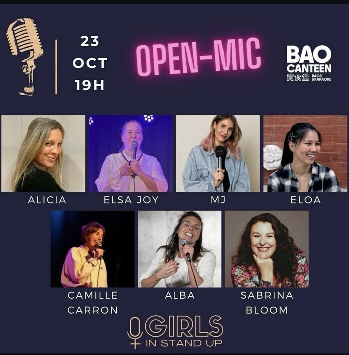 Spectacle de stand-up 100% féminin avec l'association Girls in Standup . Rendez-vous le mercredi 23 octobre à 19h, au Bao Canteen. Photos des participantes.