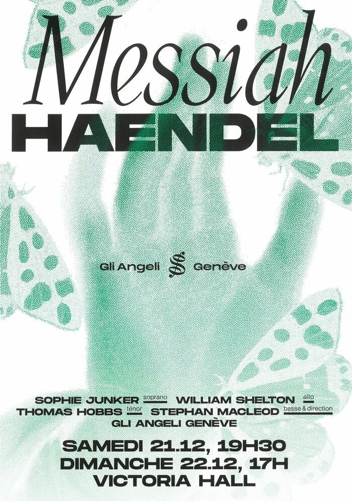 Un main et des papillons sur un fond vert pâle, Gli Angeli propose le Messiah de Haendel au Victoria Hall les 21 et 22 décembre 2024.