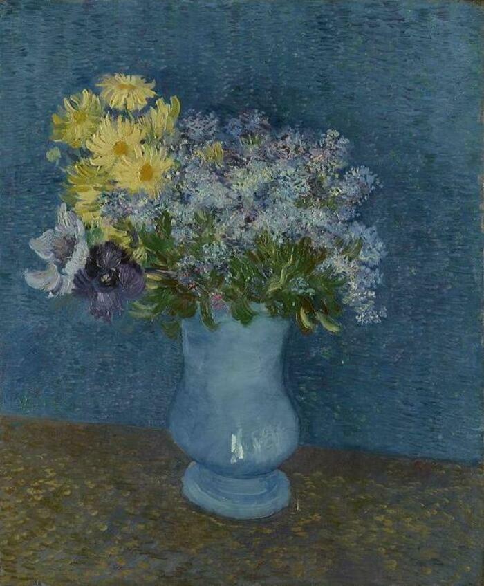 Tableau avec vase bleu et fleurs