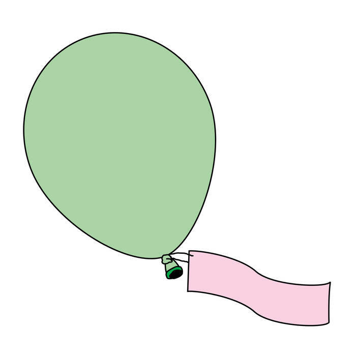 Illustration ballon vert avec étiquette rose