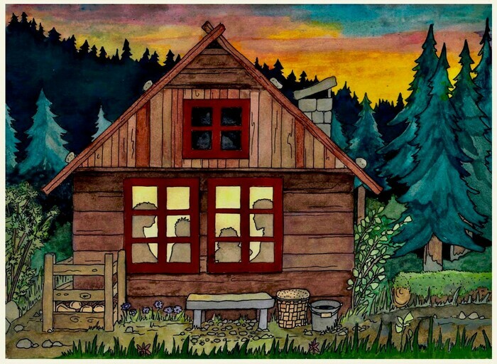 illustration maison dans la forêt