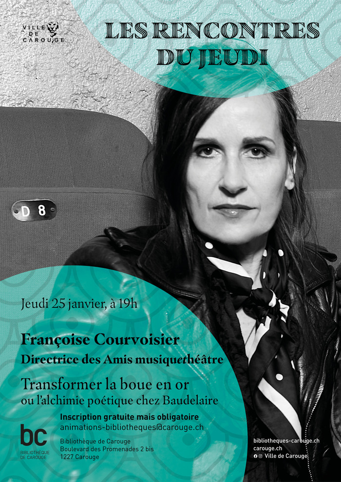 Photographie de Françoise Courvoisier, Directrice des Amis musiquethéâtre, Transformer la boue en or ou l'alchimie poétique chez Baudelaire, Bibliothèque de Carouge, jeudi 25 janvier à 19h, inscription gratuite mais obligatoire à l'adresse animations-bibliotheques@carouge.ch