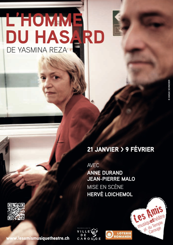 portrait dans un train de la comédienne Anne Durand et en premier plan Jean-Pierre Malo