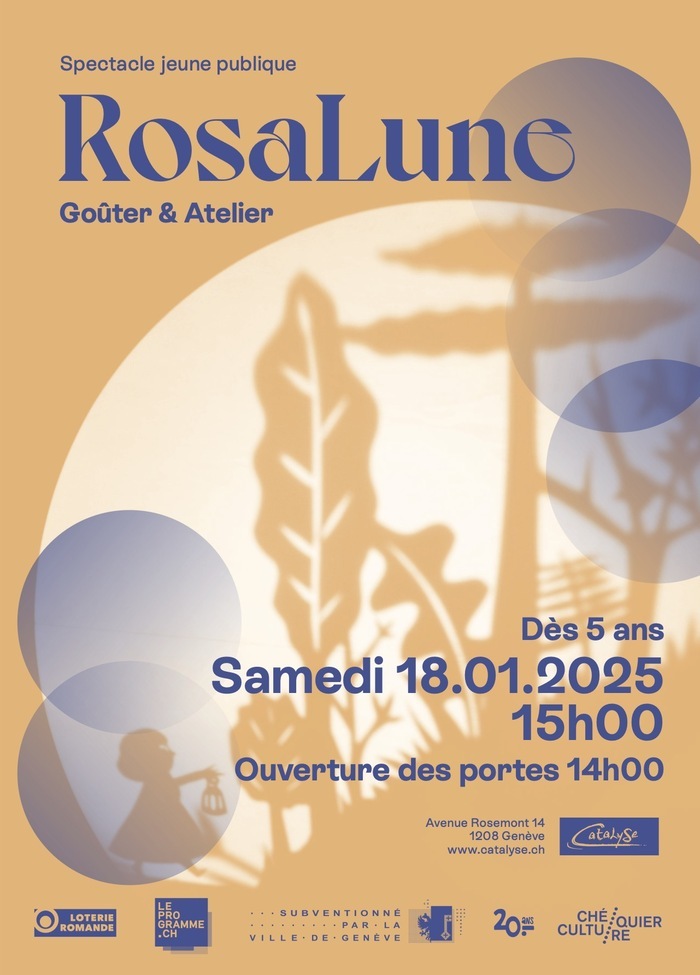 Flyer de l'affiche pour le spectacle RosaLune le 18 janvier 2025 à 15h00 - Ouverture des portes dès 14h00