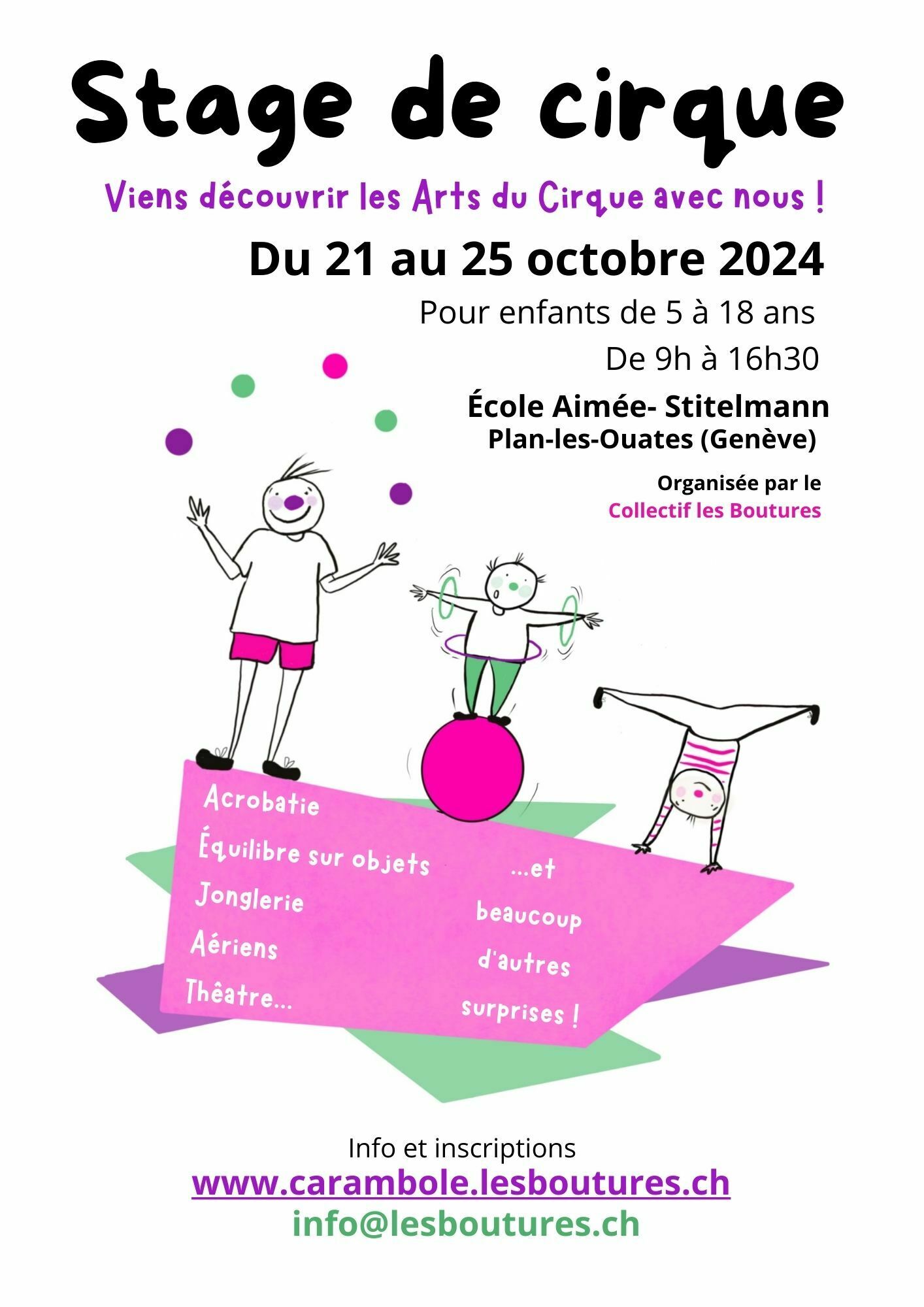 Affiche Stage de cirque pour enfants à Plan-les-Ouates