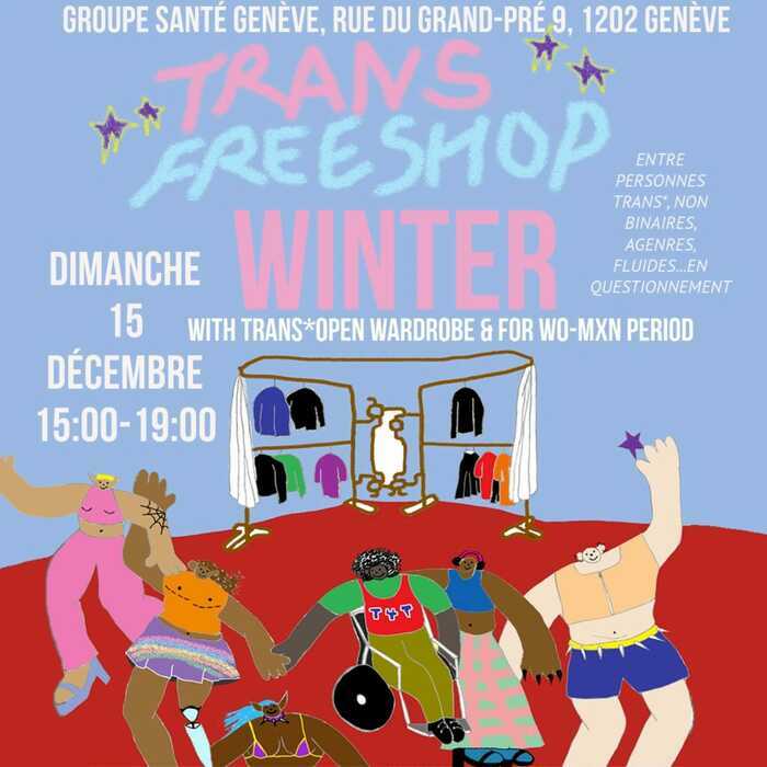 des personnes trans*, non binaires, fluides et en questionnement de genre t'acceuille au transfreeshop pour faire du shopping gratuite entre adelphes