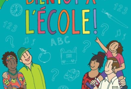 Affiche Bientôt à l'école, avec des parents et leurs enfants