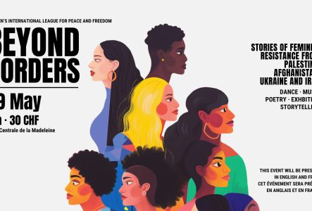 Voici l'affiche de l'événement Beyond Borders, le 29 mai, 18h, 30 CHF à la Salle Centrale de la Madeleine.