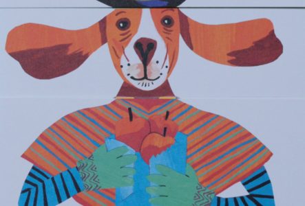 Une illustration en couleur qui représente un chien