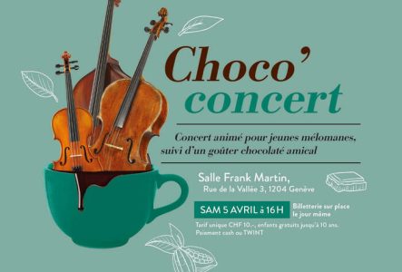 Affiche de l'événement avec une princesse rousse jourant du piano dans une tasse de chocolat chaud