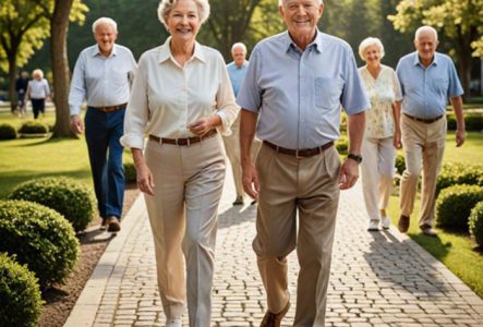 groupe de seniors marchant ensemble