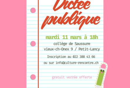 Une page de cahier avec écrit "Dictée publique"