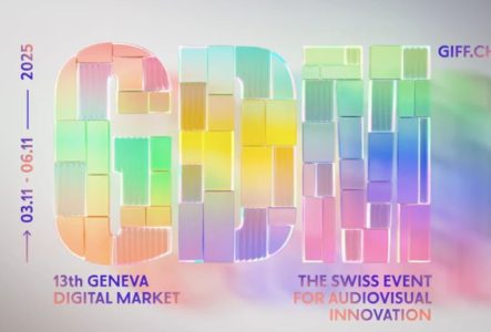 GDM 2025 L’image présente une affiche colorée et moderne. Au centre, on distingue de très grandes lettres « GDM » formées de blocs rectangulaires transparents aux reflets arc-en-ciel. Les couleurs vont du vert au bleu, du jaune au rose, donnant un effet lumineux et futuriste.