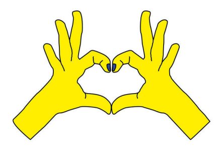 Illustration jaune coeur avec les mains