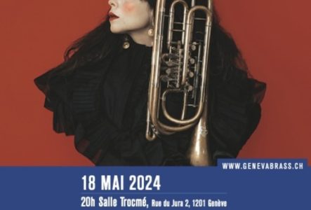 Hélène Escriva sur un fond rouge ; les informations du concert, 18 mai 2024, 20h00 salle Trocmé, Rue du Jura 2 , 1201 Genève. Le titre : Ladies in the Dark ; Le sous-titre : Smoky Cabaret avec Hélène Escriva.