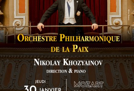 L’affiche du concert du 30 janvier 2025 de l’Orchestre Philharmonique de la Paix, avec Maestro Nikolay Khozyainov comme chef d’orchestre et pianiste.