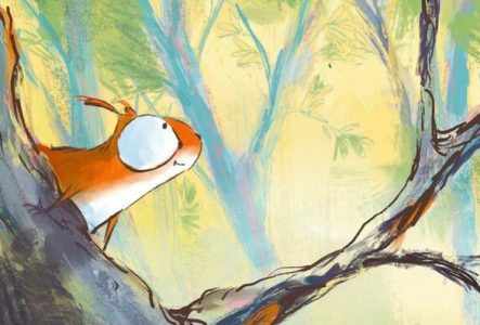 "Tête en l’air" de Durin Rémi Dessin d'un écureuil sur un arbre