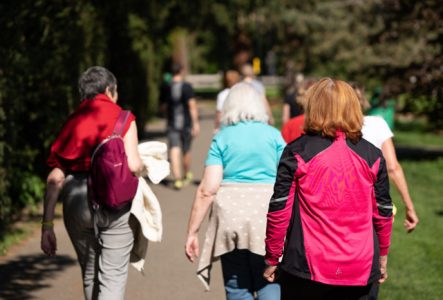 PLUSIEURS PERSONNES MARCHANT DANS UN PARC