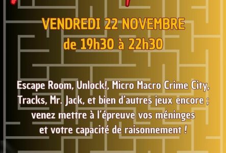 Flyer de la soirée jeu du 22 novembre.