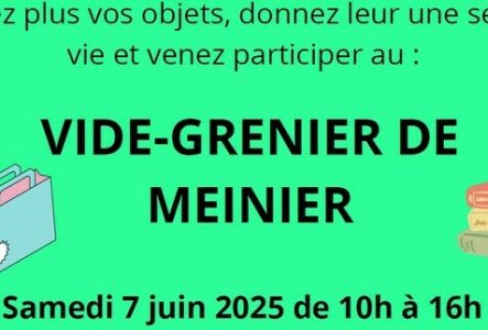 annonce du vide-grenier avec une pile de livres et deux sacs